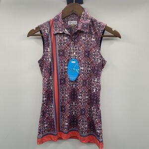 NWT Greg Norman Women's Alexandra Sleeveless Golf Polo Size Large Check Photos